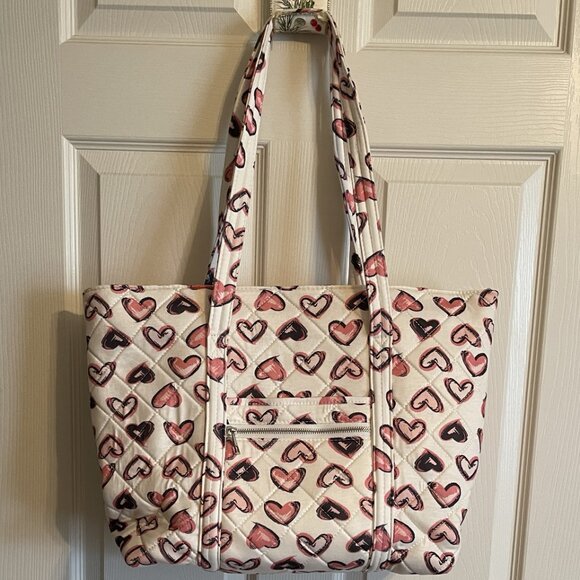 NEW QUILTED BAG PURSE SET White with Pink Hearts WOMAN WITHIN 2 Piece Set 0958A - Picture 3 of 14